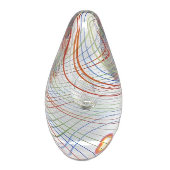 Dynasty Gallery Latticino Swirl Large Controlled Bubble Multicolor Paperweight - Picture 1 of 10